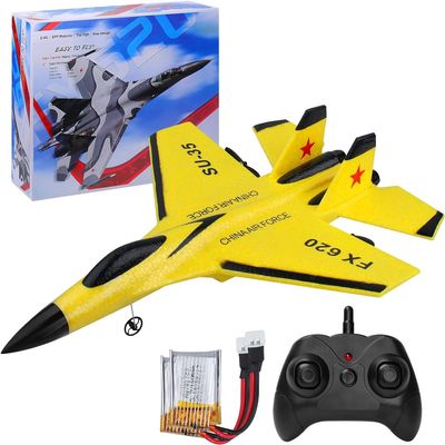 Beffkkip Remote Control Airplane, Gravity Gliders Foam rc Airplane Jet Glider with Automatic Balance Gyro, Easy to Fly 2.4GHz 2 Channel rc Planes for Kids Adults Beginners (Yellow)