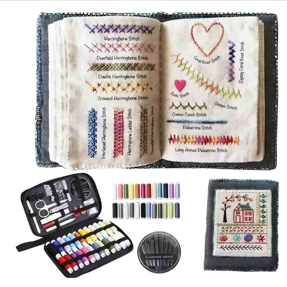 2026 DIY Embroidery Kit for Beginners, Embroidery Stitch Book with Illustrated Guide to 106 Stitches, Portable Embroidery Book + 86-Piece Sewing Tool Kit with Video Tutorials