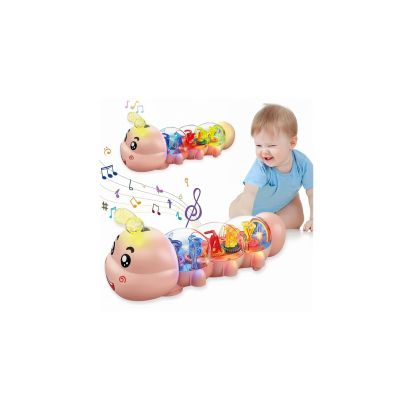 2pc Crawling Toy,Caterpillar Design Tummy Time Toy with Light & Music Musical Light Up,MusicalCrawling Toys,Push and Pull Toys,Early Educational Interactive Musical CaterpillarToy Gift for Boys Girl