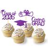 2026 Graduation Theme Cupcake Toppers Glitter Class of 2025 Graduation Cap Diploma Cupcake Picks - Set of 24 (Purple2) view 1