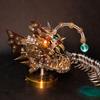 3D Metal Lantern Fish Assembly Model, DIY Steampunk with Color Changing Lamp, Articulated Mechanical Fish Sculpture for Home Office Desk Display, for Adult Collectors, 700PCS view 4