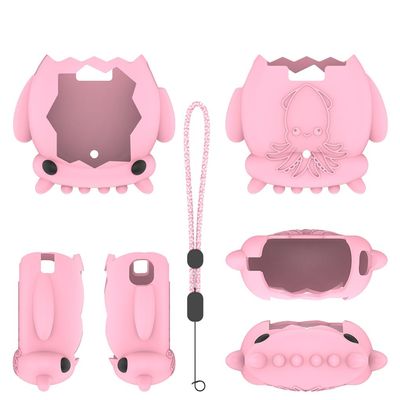 Cartoon Protective Case for Tamagotchi Paradise Game Console Protective Cover with Lanyard, Silicone Protective Case (Pink)