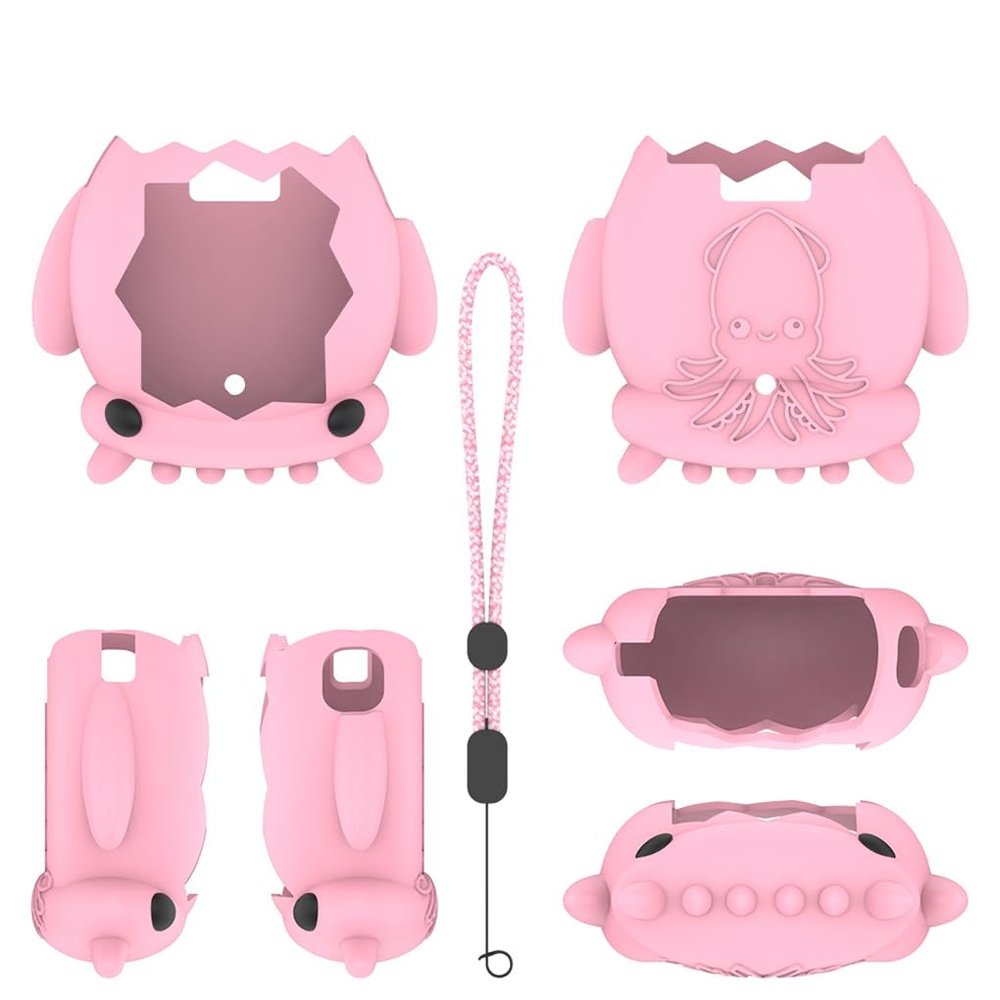 Cartoon Protective Case for Tamagotchi Paradise Game Console Protective Cover with Lanyard, Silicone Protective Case (Pink)