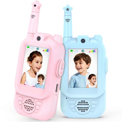 Video Walkie Talkies for Kids 2 Pack, USB-C Rechargeable with 2.0" Screen, Video Chat & Photo Sharing, Long Range Two Way Radio Toys for Boys Girls Ages 3-12, Indoor Outdoor Gifts (Blue/Pink)