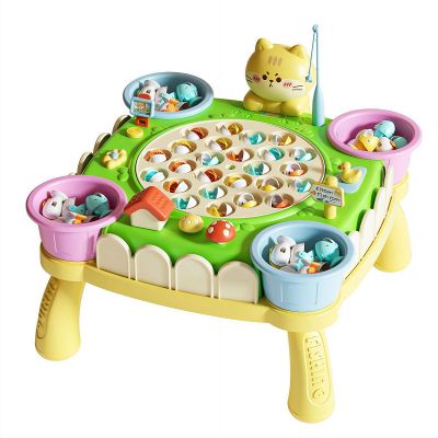 Cute Magnetic Fishing Game for Kids - Electric Rotating Pond with Music & Lights, Multiplayer Educational Toy, Hand-Eye Coordination Game, Indoor Family Fun