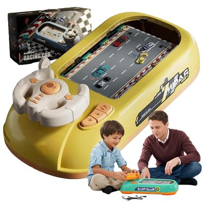 Turborace Interactive Game Set with 200 Challenges, Desktop Car Racing Game with Steering Wheel, Obstacle Avoidance Driving Simulator, Musical Racing Adventure (W)
