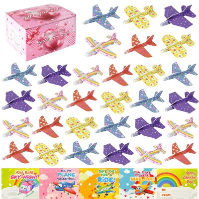 Dayingjiang 28 Pcs Foam Gliders Planes Toys Valentines Day Gifts - Paper Airplane Valentines Day Toys Set for Easter Basket Stuffers Easter Birthday Gifts