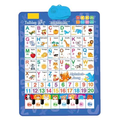 Bilingual Talking Wall Chart for Kids,English and Spanish Wall Chart for Kids,Talking English Learning Board for Children 3+ (Blue)