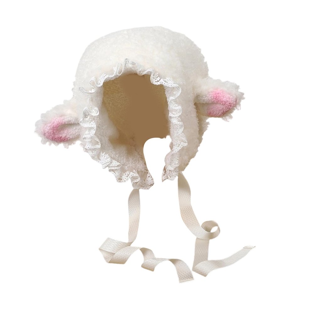 WTWU Oversized Lamb Hat with Ear Lace Brim Skiing Hat Furry Cap Cartoon Photo Props Outdoor Head Wrap for Halloween
