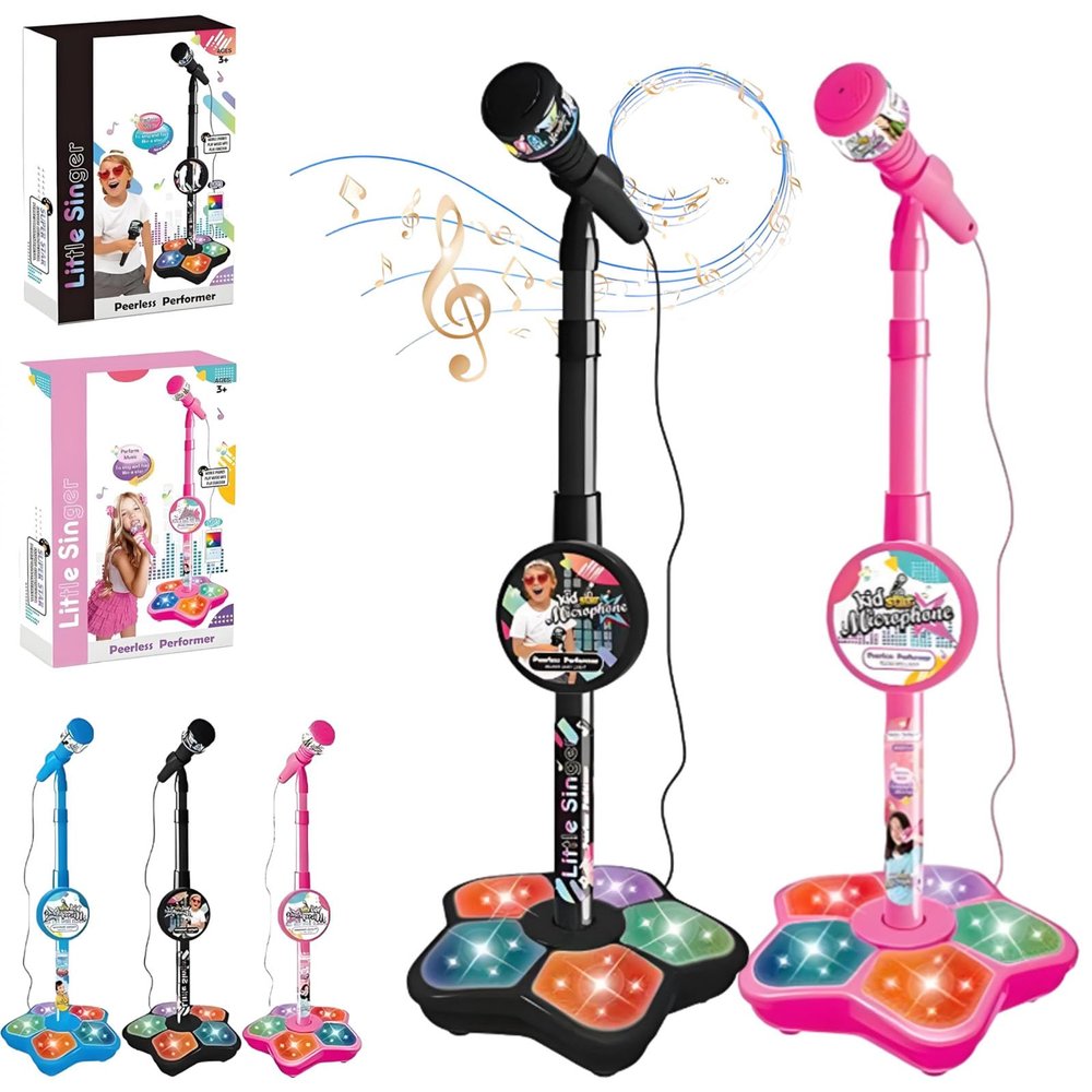 Multifunctional Microphone Children's Music Toy, Karaoke Machine Toy with Light, Star Kids Mini Karaoke Microphone with Stand,with Speaker and Sparkling Light Show LED, Music Play for Kids (B)