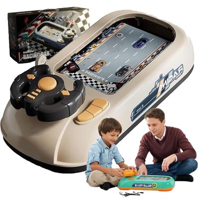 Turborace Interactive Game Set with 200 Challenges, Desktop Car Racing Game with Steering Wheel, Obstacle Avoidance Driving Simulator, Musical Racing Adventure (E)