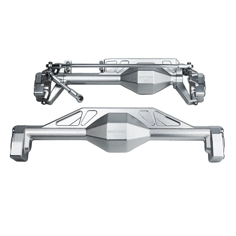 BeaxTurbo Racing Upgrade Parts CNC Aluminum 7075 Front&Rear Axle housing&Steering Links kit/with an Aluminum Cover-Does not Contain Internal Transmission Components for Axial AXP8 Gilamon 1/8 Silver