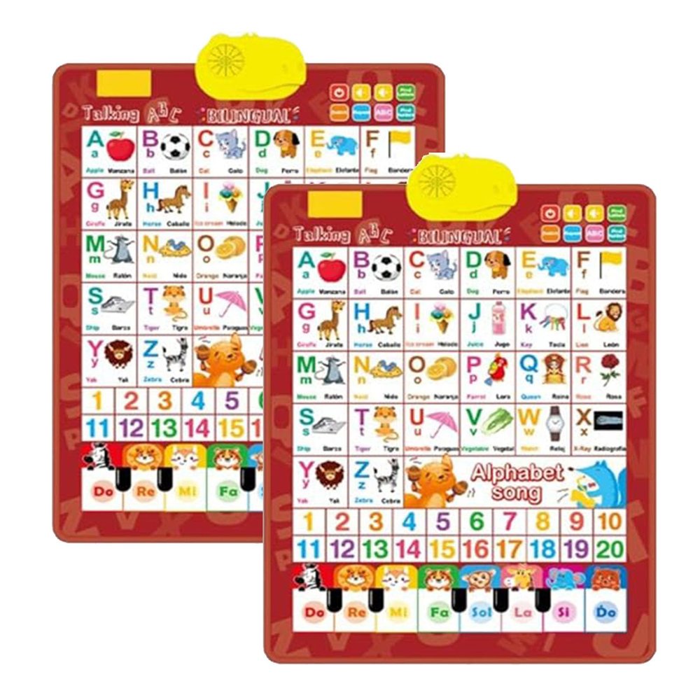 Bilingual Talking Wall Chart for Kids,English and Spanish Wall Chart for Kids,Talking English Learning Board for Children 3+ (Red+Red)