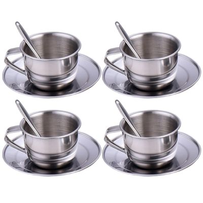 hhhlsl Kids Tea Set Heat-Resistant Stainless Steel Childrens Tea Set with 4 70ml Cup, 4 Saucer and Spoon for Girls and BoysKids