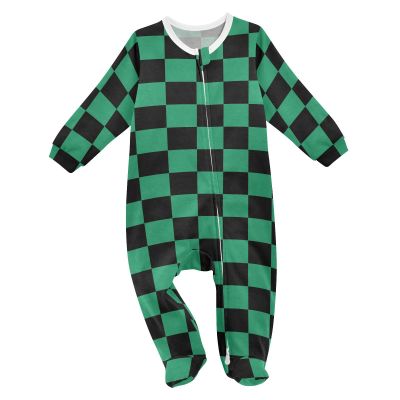 XDKDZIS Green Black Checkered Baby Sleep Play Pjs Footie Cotton One-piece Zip Front Romper Jumpsuit Pajamas 3-24M