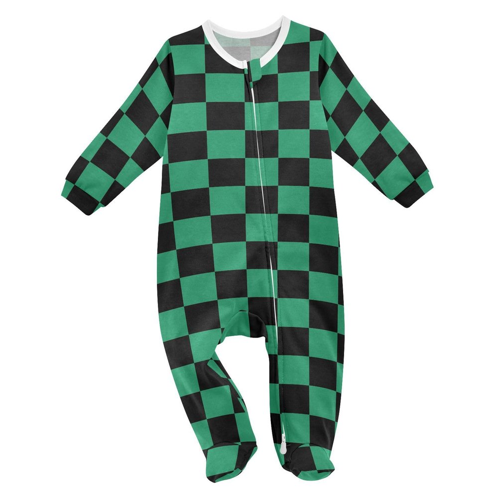 XDKDZIS Green Black Checkered Baby Sleep Play Pjs Footie Cotton One-piece Zip Front Romper Jumpsuit Pajamas 3-24M