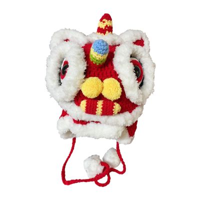 Lion Dance Headgear for Cold Weather with Ear Coverage, Chinese Traditional Performance Hat, Fleece Winter Hat for Boys and Girls, Cultural Costume Accessory- Large