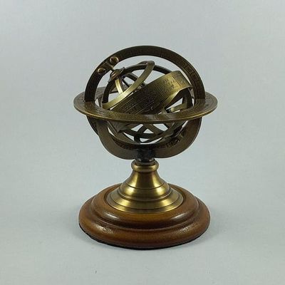 Brass Armillary Sphere Astrolabe/Globe on Wood Base