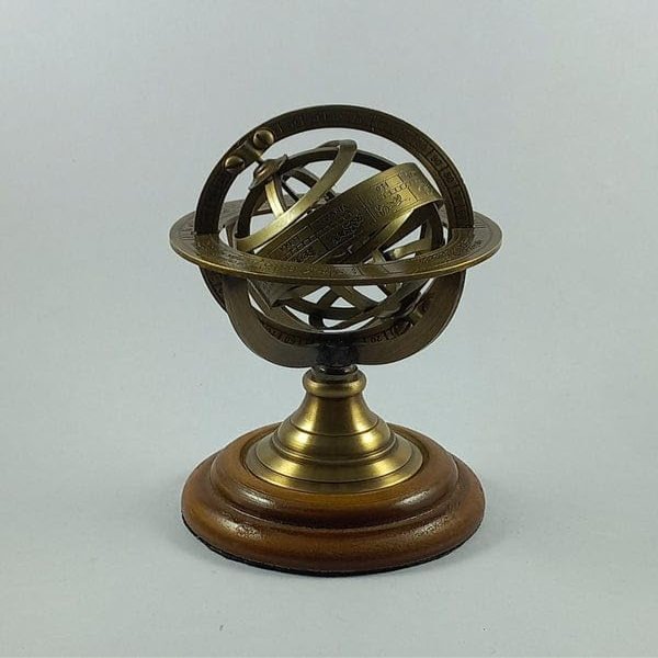 Brass Armillary Sphere Astrolabe/Globe on Wood Base