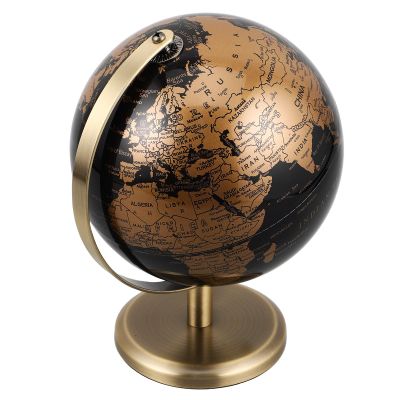 BCOATH Mini Antique Desk Globe with 14Cm Black Gold English Map and Antique Bronze Stand, Vintage Decorative Globe Ball for Home Office Table Decoration and Educational Desktop Use