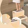 2 Step Stool for Kids Bathroom Non Slip Multifunctional Easy to Clean Sturdy Lightweight Bedside Step Stool 13.39x13.39x12.99 inch- Wood view 4
