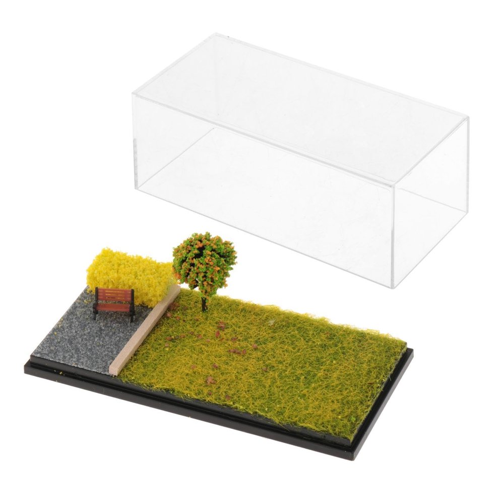 1/64 Scale Model Car Display Case with Parking Scene Diorama, Dustproof Acrylic Cover for Diecast Vehicles and Tiny Figures (4.72x2.28x1.93inch)- Autumn Scene
