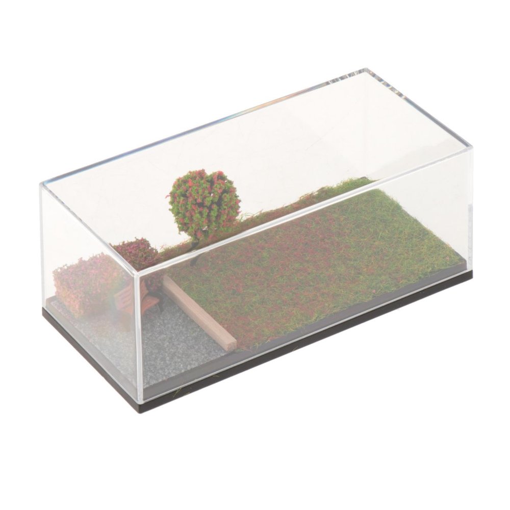 1/64 Scale Model Car Display Case with Parking Scene Diorama, Dustproof Acrylic Cover for Diecast Vehicles and Tiny Figures (4.72x2.28x1.93inch)- Spring Scene