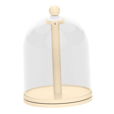 360 Rotating Display Case for Action Figures with Dustproof Cover, Hanging Doll Stand for Collectibles Keychain Mini Toys 7.28x7.28x10.24inch- Beige