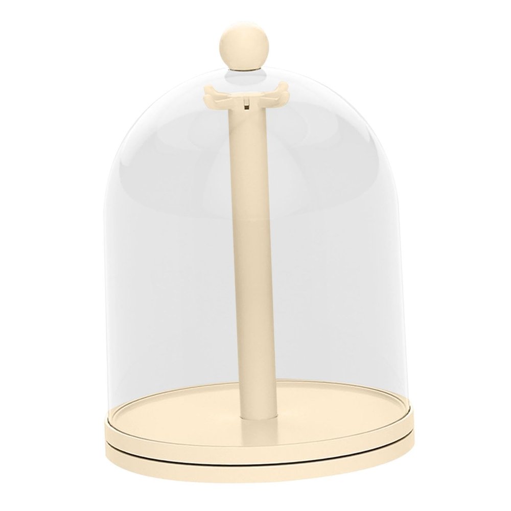 360 Rotating Display Case for Action Figures with Dustproof Cover, Hanging Doll Stand for Collectibles Keychain Mini Toys 7.28x7.28x10.24inch- Beige