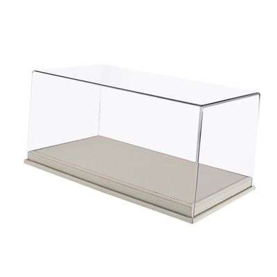 1/24 Scale Diecast Car Display Case with Clear PVC Cover, Wooden and PU Leather Display Stand for Collectible Alloy Model Cars- White