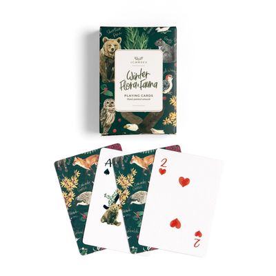 1Canoe2 Deck of Playing Cards, Single Card Deck, 52 Playing Cards Plus Jokers, Custom Art Nature Themed Cards for Game Night, Travel, Beach, Camping (Winter Flora and Fauna)