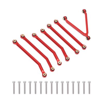 1/24 RC Car Chassis Link Rod, Aluminum Alloy Pull Rods for LWB 133.7mm Axial SCX24, High Accuracy Wear Resistant Chassis Links Set with 7 Accessories, Ideal Replacement for RC Car (Red)