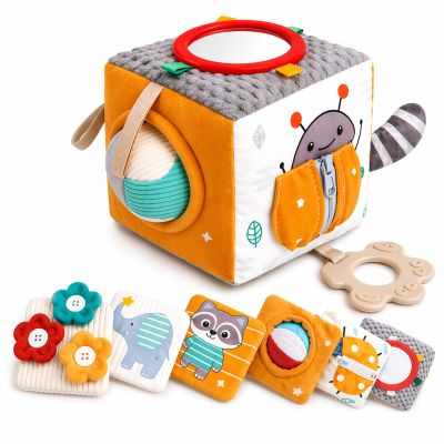 Autumn Bliss Co Baby Activity Cube Toy 8-in-1 for Babies 6-12 Months | Montessori Sensory Cube with Mirror, Teether, Crinkle Textures & Fine Motor Activities | Soft Busy Cube Toy for Toddler