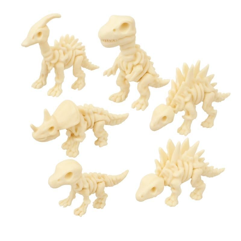 Articulated Dinosaur Skeleton Figurines  6-Piece Set  3D Printed Dino Bones  Movable Display Figures  Handmade