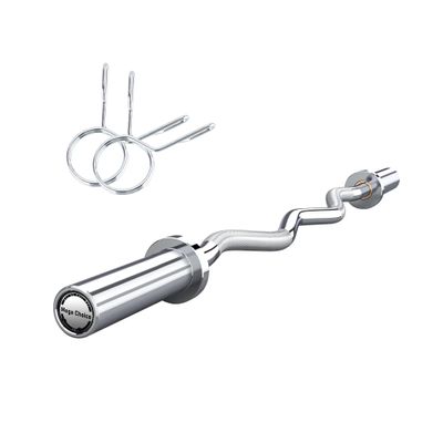 47" EZ Curl Barbell - Chrome Curling Bar with 2 Spring Collars for 2 Inch Weight Plates, Home Gym Strength Training for Squat, Hip Thrusts, Biceps