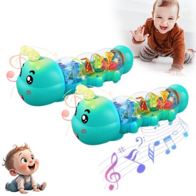 Caterpillar Design Crawling Toy, Interactive Motor Skills Toys with Light & Music Musical Light Up, Early Learning Crawling Companion, Birthday Gifts for Boys and Girl (Green 2Pcs)