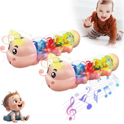 Caterpillar Design Crawling Toy, Interactive Motor Skills Toys with Light & Music Musical Light Up, Early Learning Crawling Companion, Birthday Gifts for Boys and Girl (Pink 2Pcs)