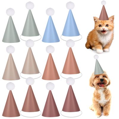 48Pcs Mini Boho Birthday Party Hats for Stuffed Animals 4Inch Adjustable Cone Caps with DIY Pom Poms Colorful Neutral Mini Party Hats Pets Dolls Kids Small Boho Birthday Decorations Kit for Holidays