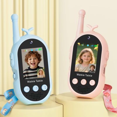 Walkie Talkie for Kids with Video: 2 Pack Rechargeable Toddler Toys with HD Camera & Voice Changer, Long Range Gift Toys for Boy & Girl Age 3-8 for Outdoor Play, Camping (Mirror Pink-Mirror Blue)