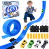 Flexible Race Car Track for Kids - Upgrade One Flex Track 16 Ft with Suction Cups & Loop for Ages 3 & Up Classic Blue Double Long Rolls Up Portable(Blue) view 1
