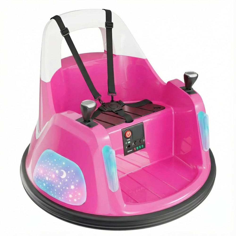 12V Bumper Car, Electric Ride on Toys for Toddlers & Kids 1-3 with Remote Control, 3-Speed, 360 Spin, Music, 5 Lighting Mode, DIY Stickers, Baby Toys Gift (Pink)