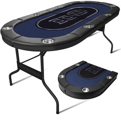 71"Foldable Poker for 8 Player , Blackjack Texas Holdem Table with Padded Rails and Stainless Steel Cup Holders Heavy-Duty Stee Frame Portable for Home Games Portable Folding Card Board Game Table