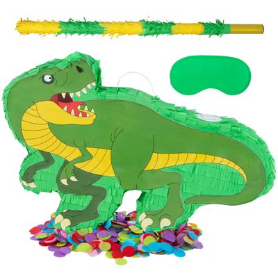 PCFING 21.6 Inch Dinosaur Piata with 30 Inch Piata Stick Blindfold Confetti for Boy Girl Jungle Dinosaur World Birthday Party Game Decorations, Anniversary Celebration, Fiesta