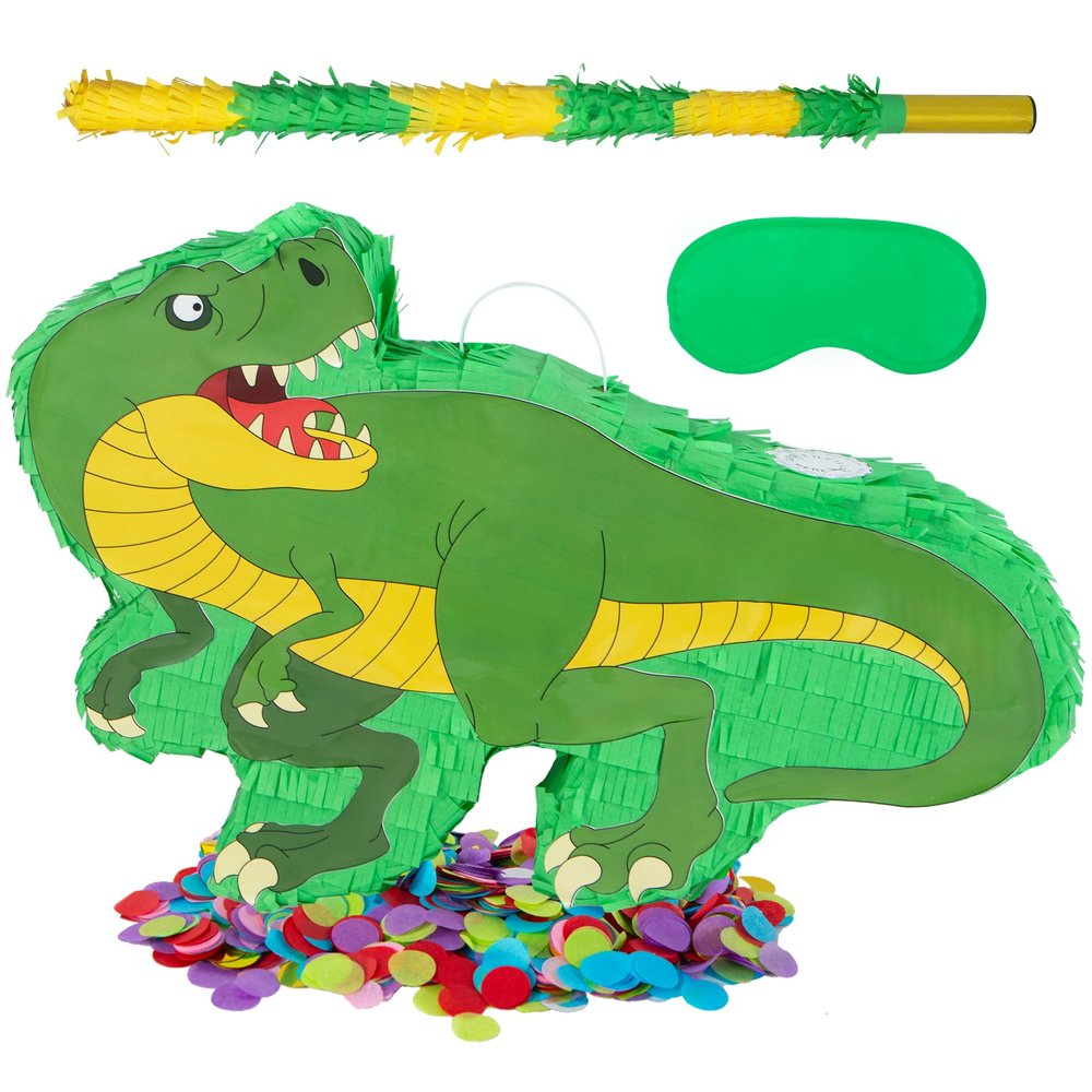 PCFING 21.6 Inch Dinosaur Piata with 30 Inch Piata Stick Blindfold Confetti for Boy Girl Jungle Dinosaur World Birthday Party Game Decorations, Anniversary Celebration, Fiesta