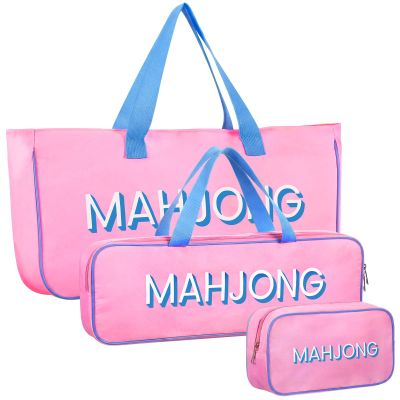 Abbylike Empty Mahjong Bag Set for Tiles and Racks Carry Bag for Mahjong Tiles with 4 Storage Compartments Tote Pouch or Mat Card Pusher Card Game Storage Gifts Accessories(Pink and Blue)