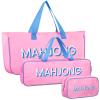 Abbylike Empty Mahjong Bag Set for Tiles and Racks Carry Bag for Mahjong Tiles with 4 Storage Compartments Tote Pouch or Mat Card Pusher Card Game Storage Gifts Accessories(Pink and Blue) view 1