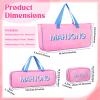 Abbylike Empty Mahjong Bag Set for Tiles and Racks Carry Bag for Mahjong Tiles with 4 Storage Compartments Tote Pouch or Mat Card Pusher Card Game Storage Gifts Accessories(Pink and Blue) view 2