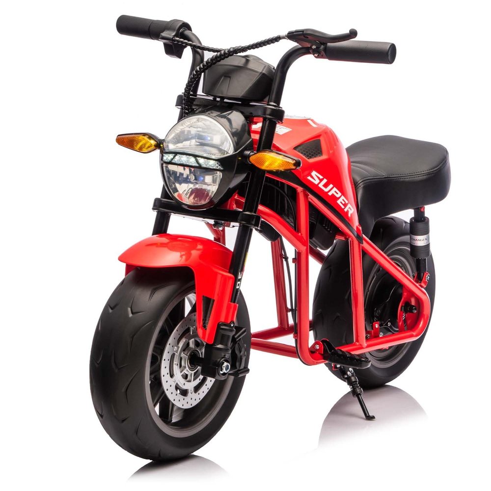 24V 300W Kids Electric Dirt Bike Motorcycle Toy, High-Speed Dirt Bike, 14in EVA Wheels & Dual Suspension with Music & Lights, Ideal Gift for Boys Girls Ages 6 and Up (Red)