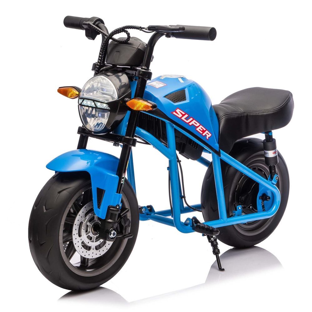 24V 300W Kids Electric Dirt Bike Motorcycle Toy, High-Speed Dirt Bike, 14in EVA Wheels & Dual Suspension with Music & Lights, Ideal Gift for Boys Girls Ages 6 and Up (Blue)