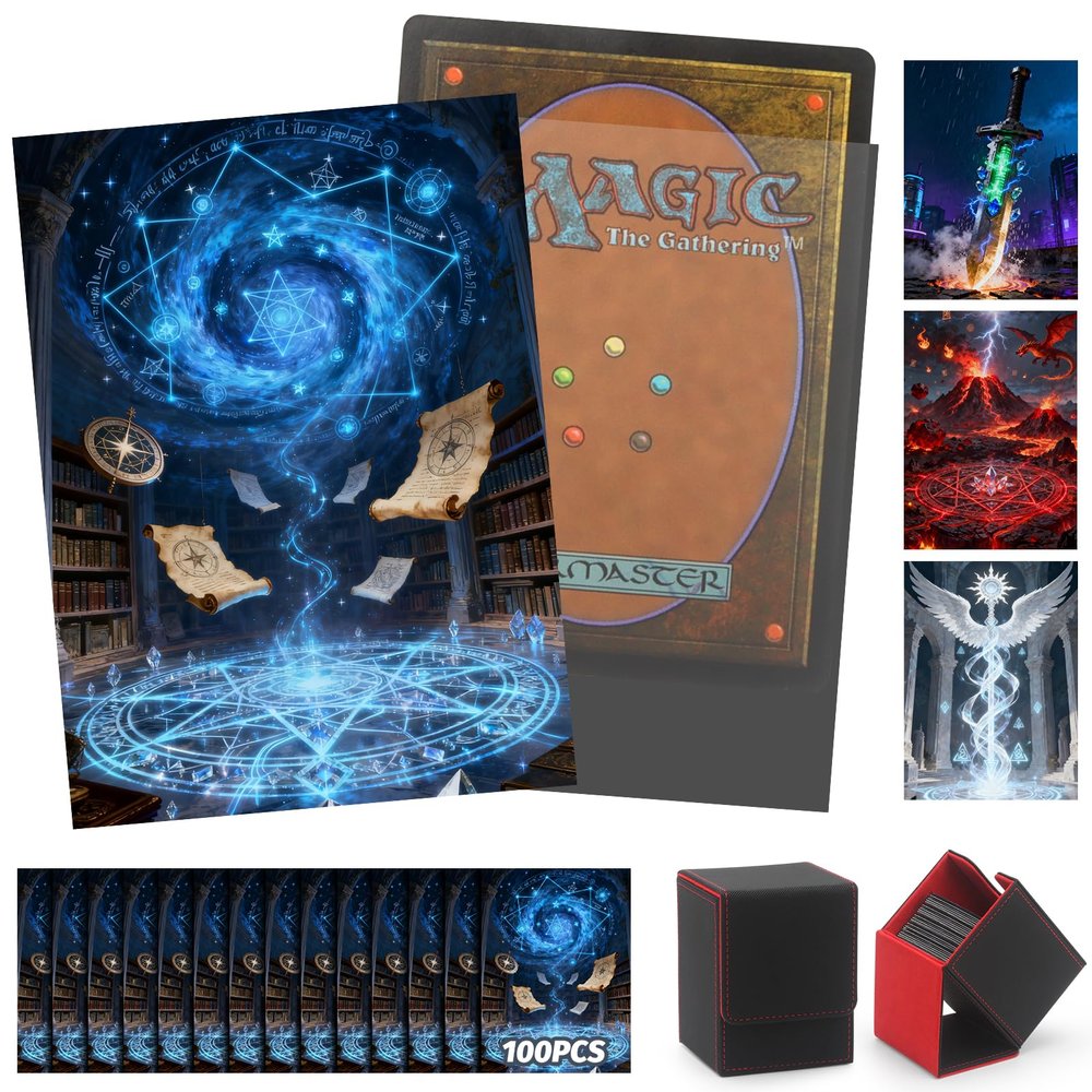 100 MTG Card Sleeves and Commander Deck Box Set, Clear Front & Matte Art Back, Smooth-Shuffle, Magnetic Box Fits 100+ Single-Sleeved Cards Protector for Magic The Gathering TCG (Stellar Constellation)